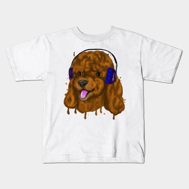 Cute poodle with headphones Kids T-Shirt by Antiope